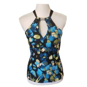 NWT Dana Buchman Swimwear Halter Tankini Top, Floral, Size 6